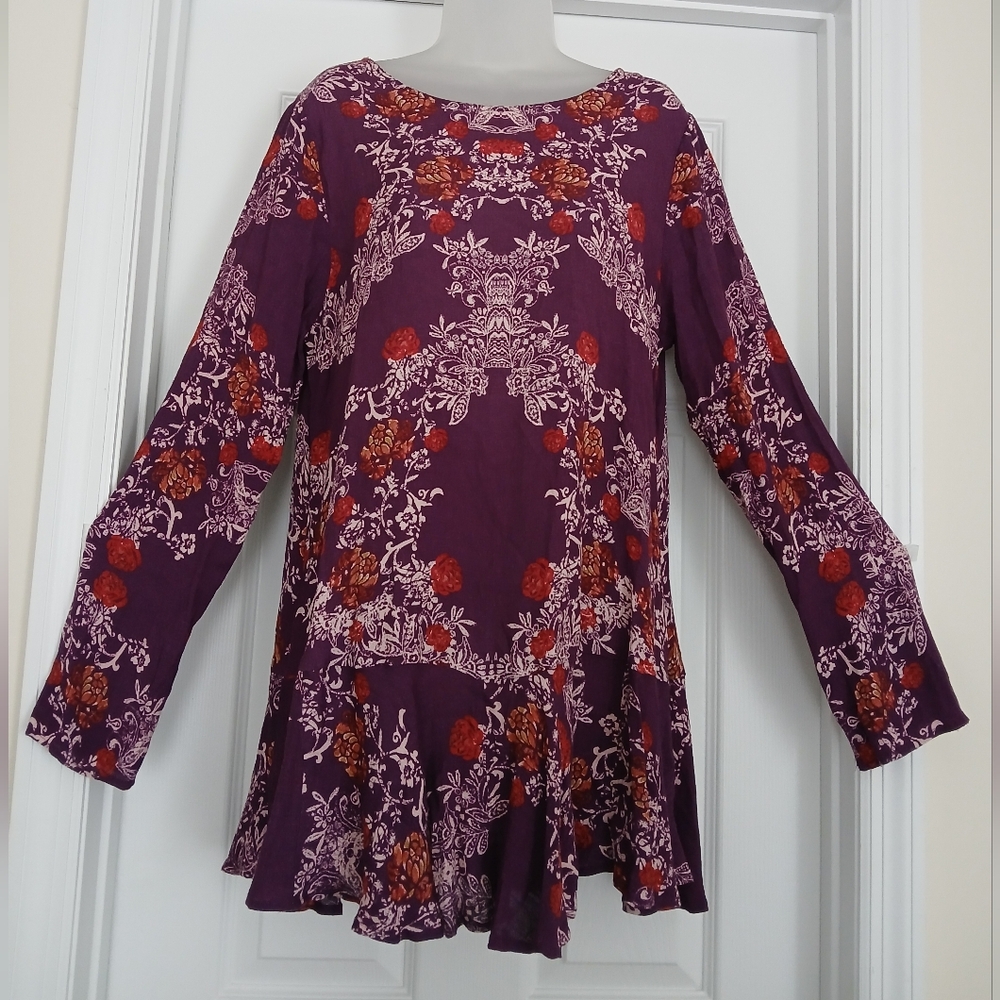 Free People Purple and Red Floral Top